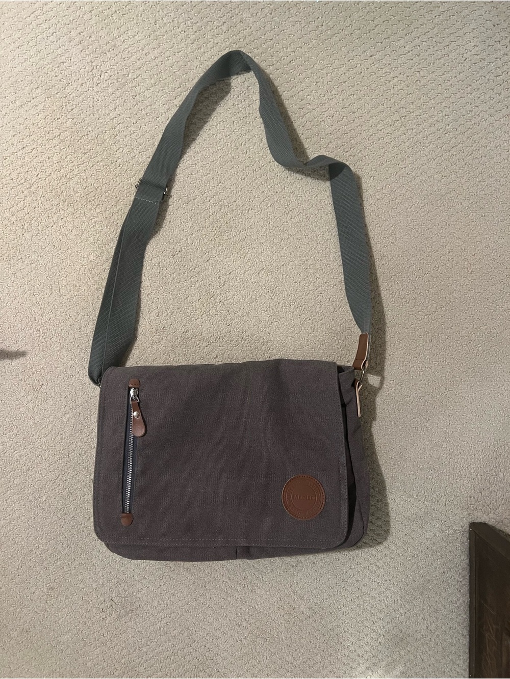 Canvas Messenger Bag in Charcoal Gray - Unbranded